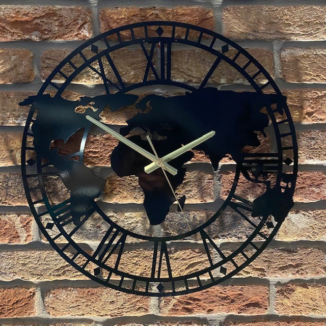 Bespoke Handmade World Map Metal Wall Clock