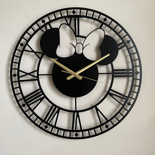 Bespoke Handmade Minnie Mouse Metal Wall Clock with Numerals